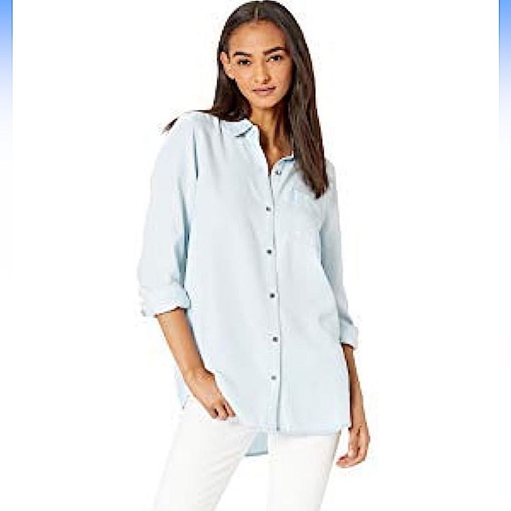 Daily Ritual Women's Tencel Relaxed-Fit Long-Sleeve Button-Up Tunic SZ L